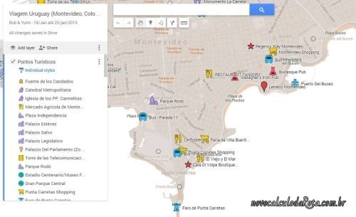 Viagem pelo Uruguay: Mapa de interesses gerado com Google MyMaps