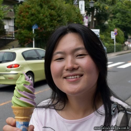 O sorvete de batata doce com chá verde em Kamakura